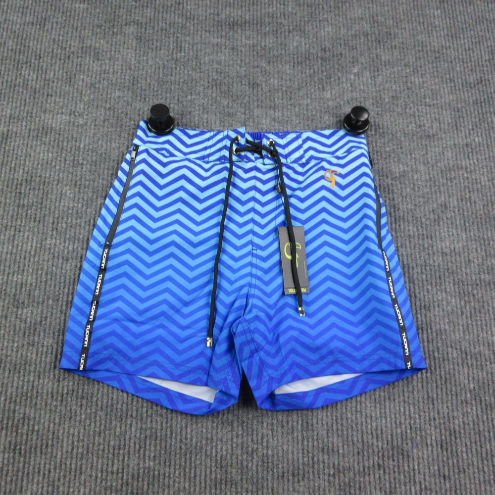 TUCANN Swim Shorts Mens S Blue Chevron Ocean Vibe 5 Lined Drawstring NWT